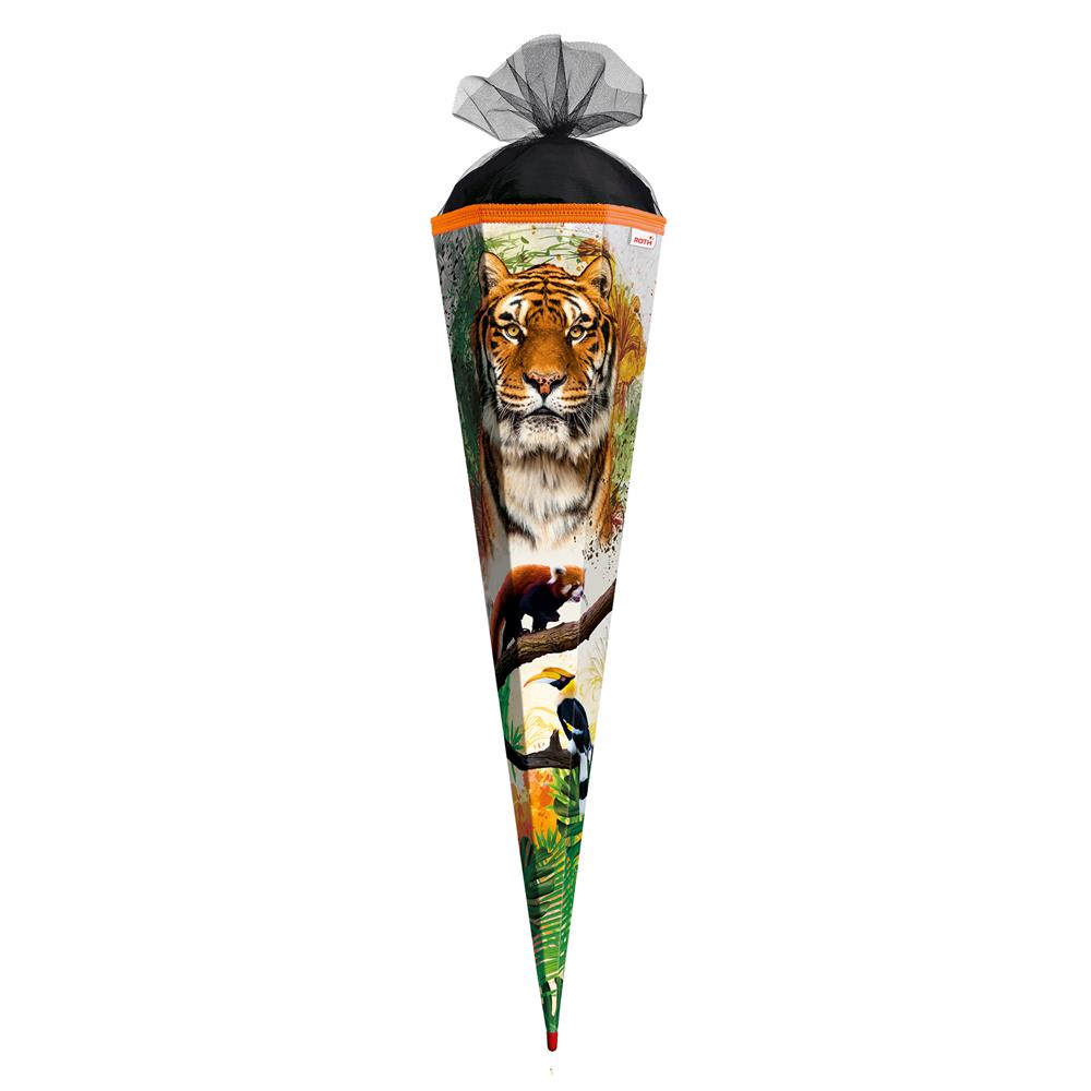 Roth Schultüte Tiger, 85cm, eckig, Rot(h)-Spitze, Tüllverschluss