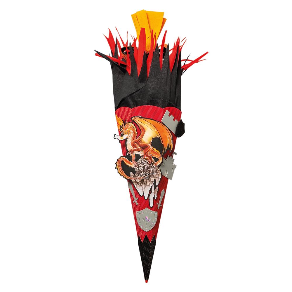Roth Schultüte-Bastelset, Feuerdrache, 68cm, eckig, Rot(h)-Spitze, Kreppverschluss