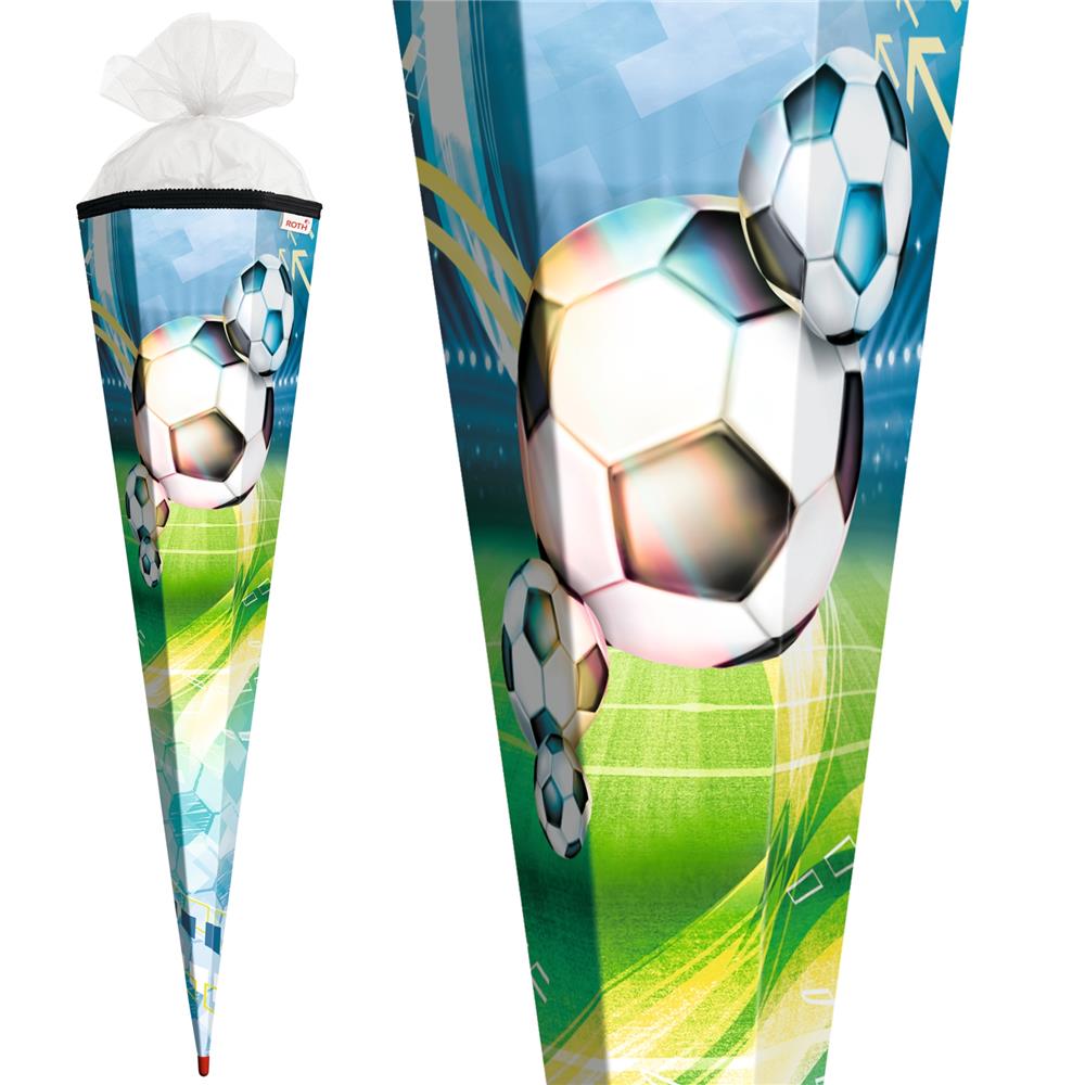 Roth Schultüte Fußball, 85cm, eckig, Rot(h)-Spitze, Tüllverschluss