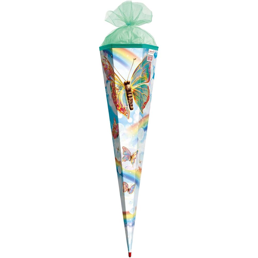 Roth Schultüte Rainbow Butterfly, 85cm, eckig, Rot(h)-Spitze, Tüllverschluss