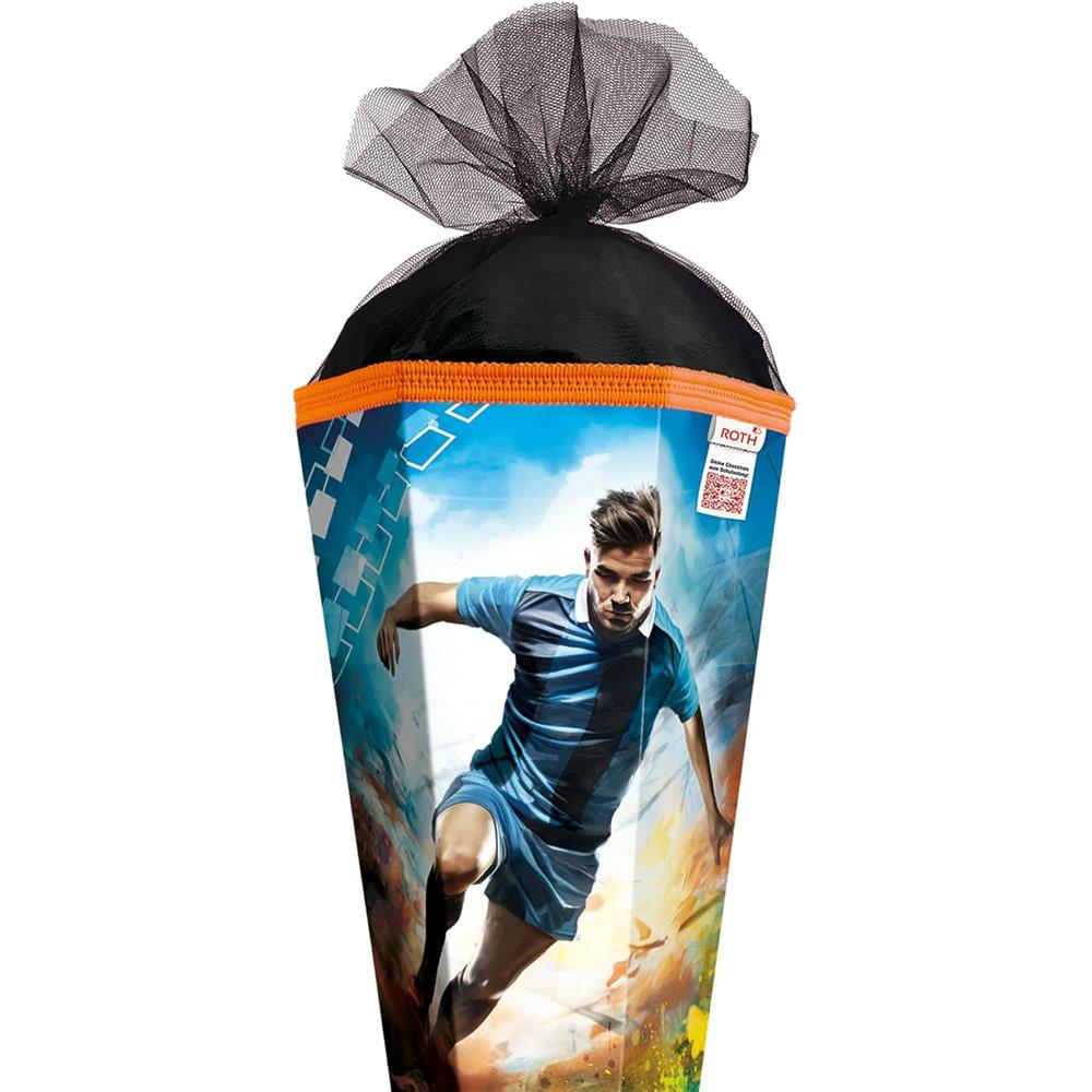 Roth Schultüte Fußballer/Soccer, 85cm, eckig, Rot(h)-Spitze, Tüllverschluss