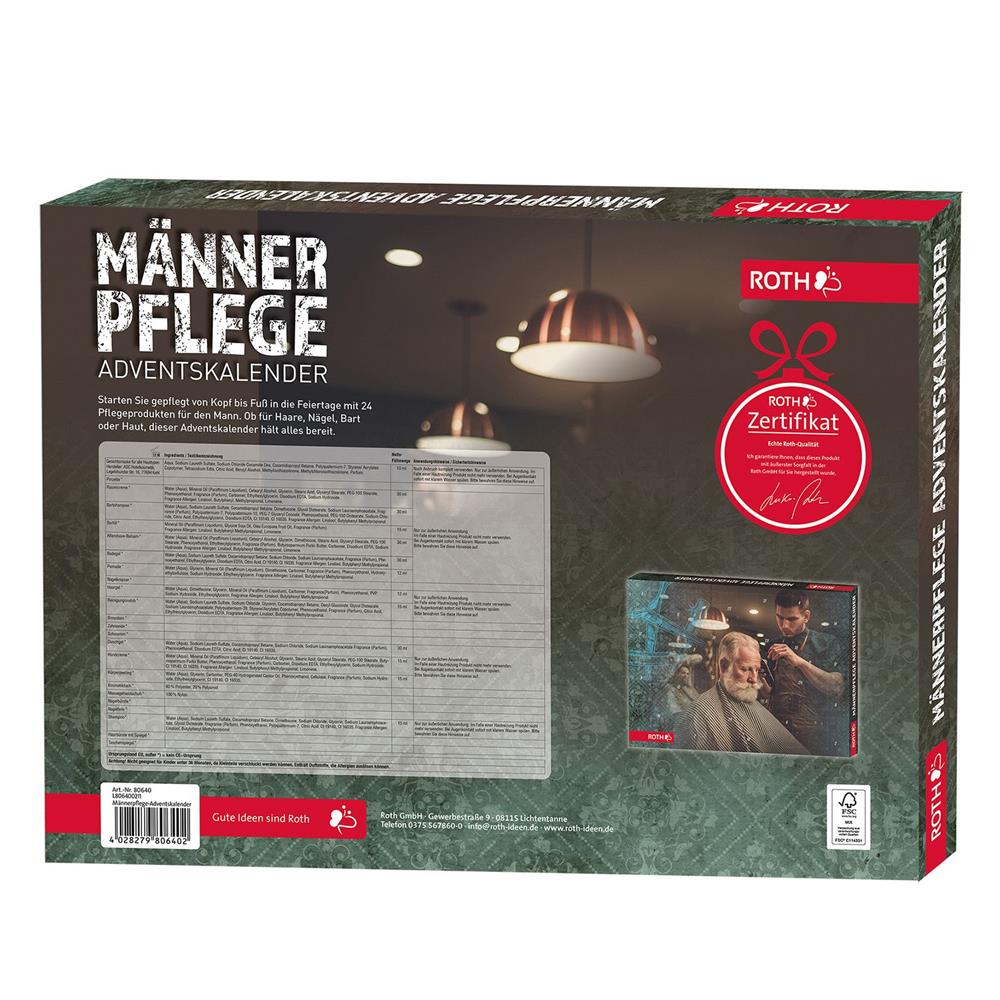 Roth Männerpflege-Adventskalender – 24 Pflegeprodukte für Bart, Haut & Haar – Geschenk für Männer