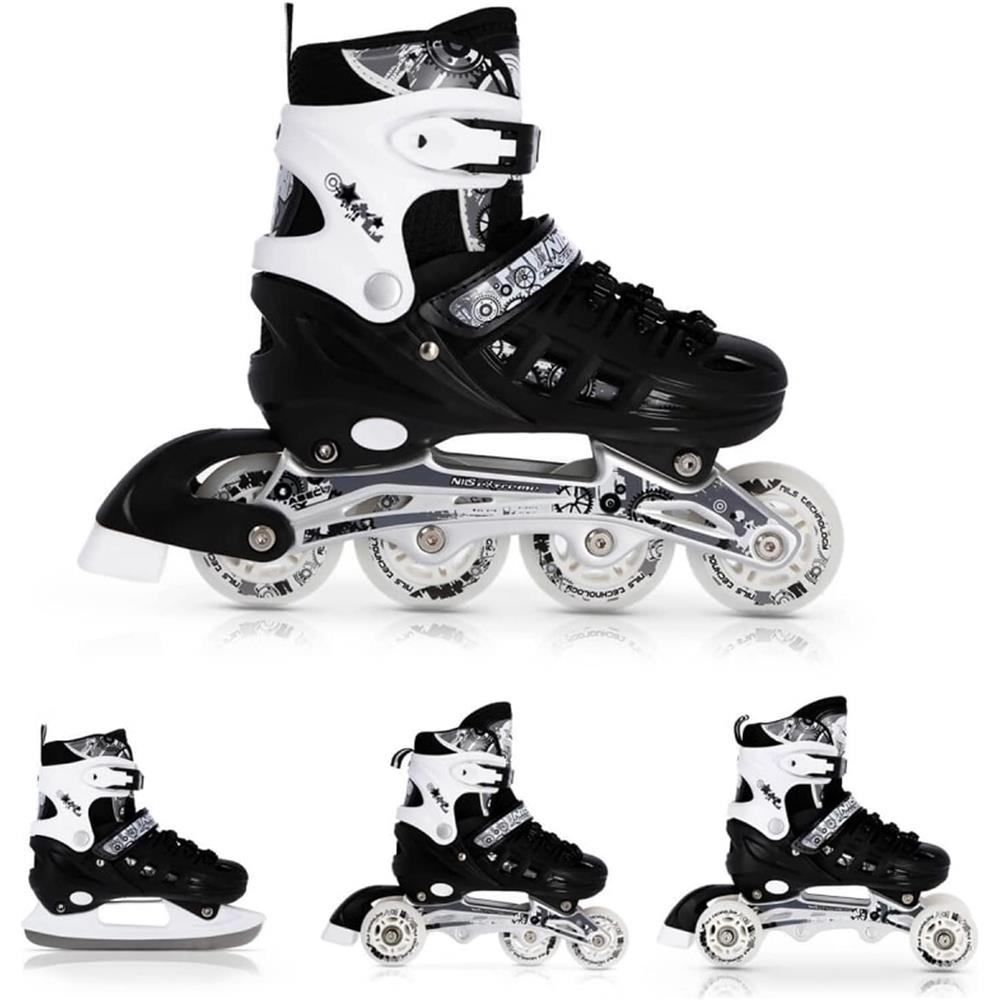 4in1 Inliner Schlittschuhe Rollschuhe Gr. 39-42, Schwarz, verstellbar | NILS EXTREME NH10905