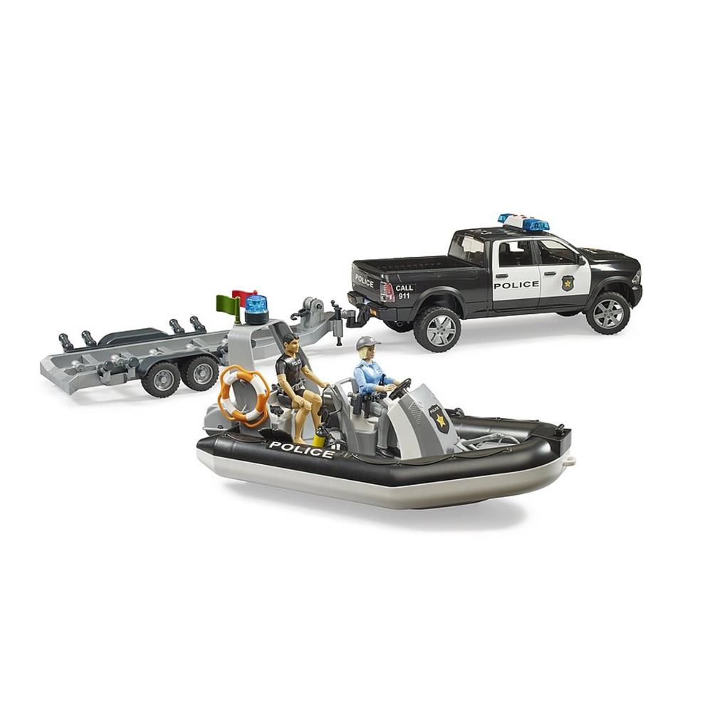 Bruder 02507 - RAM 2500 Polizei Pickup mit L + S Modul, Anhänger, Boot und 2 Figuren
