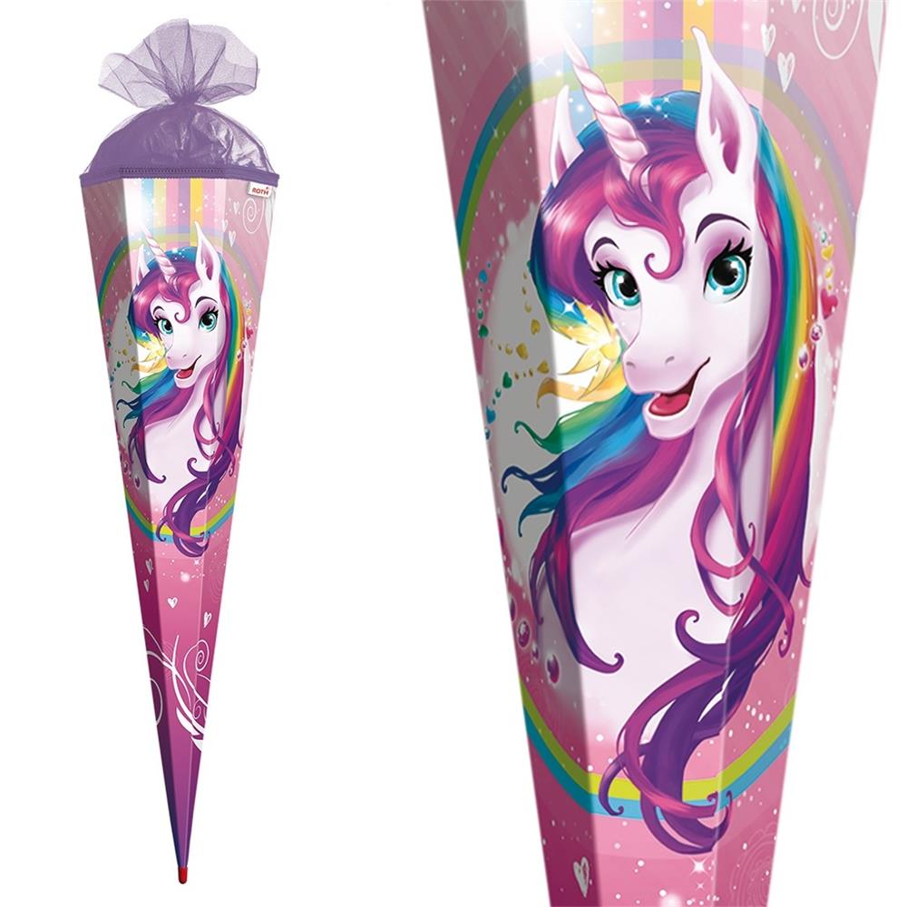 Roth Extra große XXL Schultüte Einhornportrait, 100cm, eckig, Rot(h)-Spitze, Tüllverschluss
