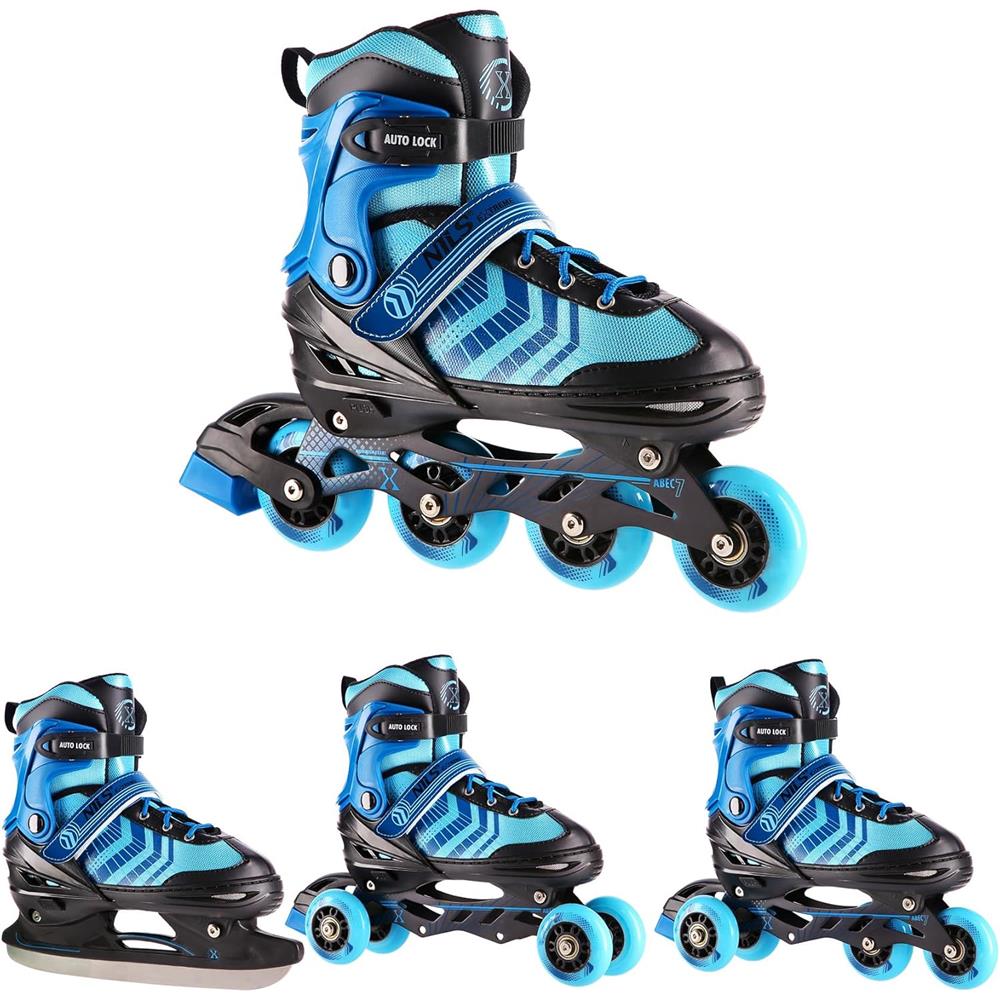 4in1 Inliner Schlittschuhe Rollschuhe Gr. 34-38, Schwarz-Blau, verstellbar | NILS EXTREME NH18192A