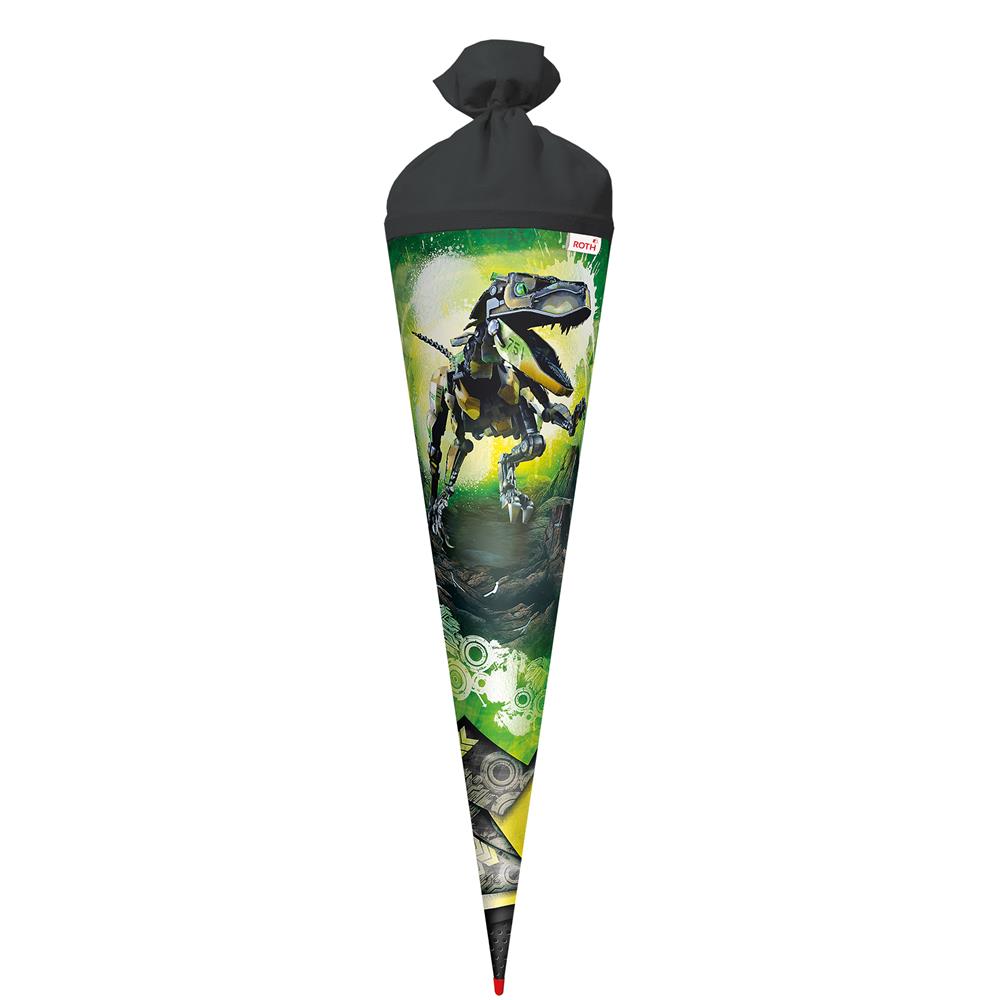 Roth Schultüte Dinosaurier Robo-Rex, 70cm, rund, Rot(h)-Spitze, Filzverschluss, Folieneffekt