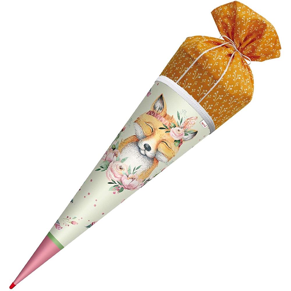 Roth Schultüte Lieblingsstück Funny Fuchs, 70cm, rund, Rot(h)-Spitze, mit Stoffverschluss