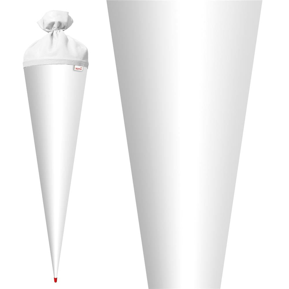 Roth Schultüte-Rohling/Basteltüte, weiß, 70cm, rund, Rot(h)-Spitze, mit Filzverschluss