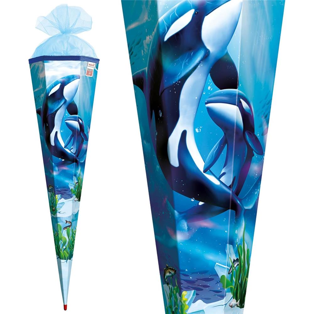 Roth Schultüte Orcas, 85cm, eckig, Rot(h)-Spitze, Tüllverschluss