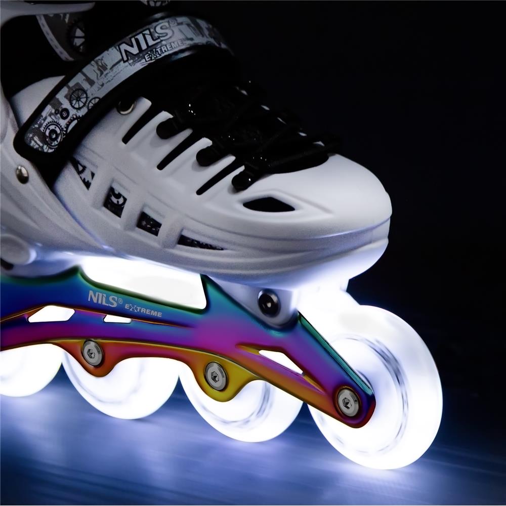 4in1 LED Inliner Schlittschuhe Rollschuhe Gr. 39-42, Weiß-Rainbow, verstellbar | NILS EXTREME NH10905