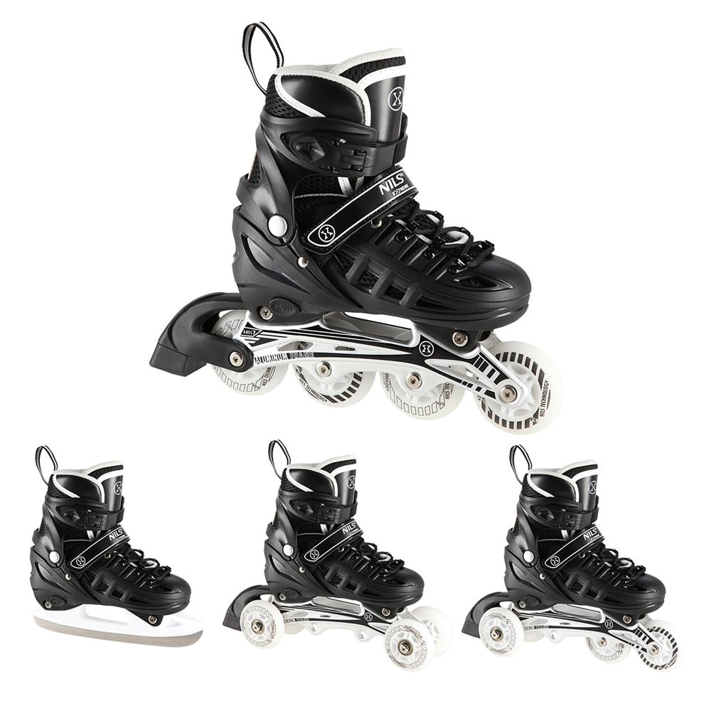 4in1 LED Inliner Schlittschuhe Rollschuhe Gr. 35-38, Schwarz, verstellbar | NILS EXTREME NH10905