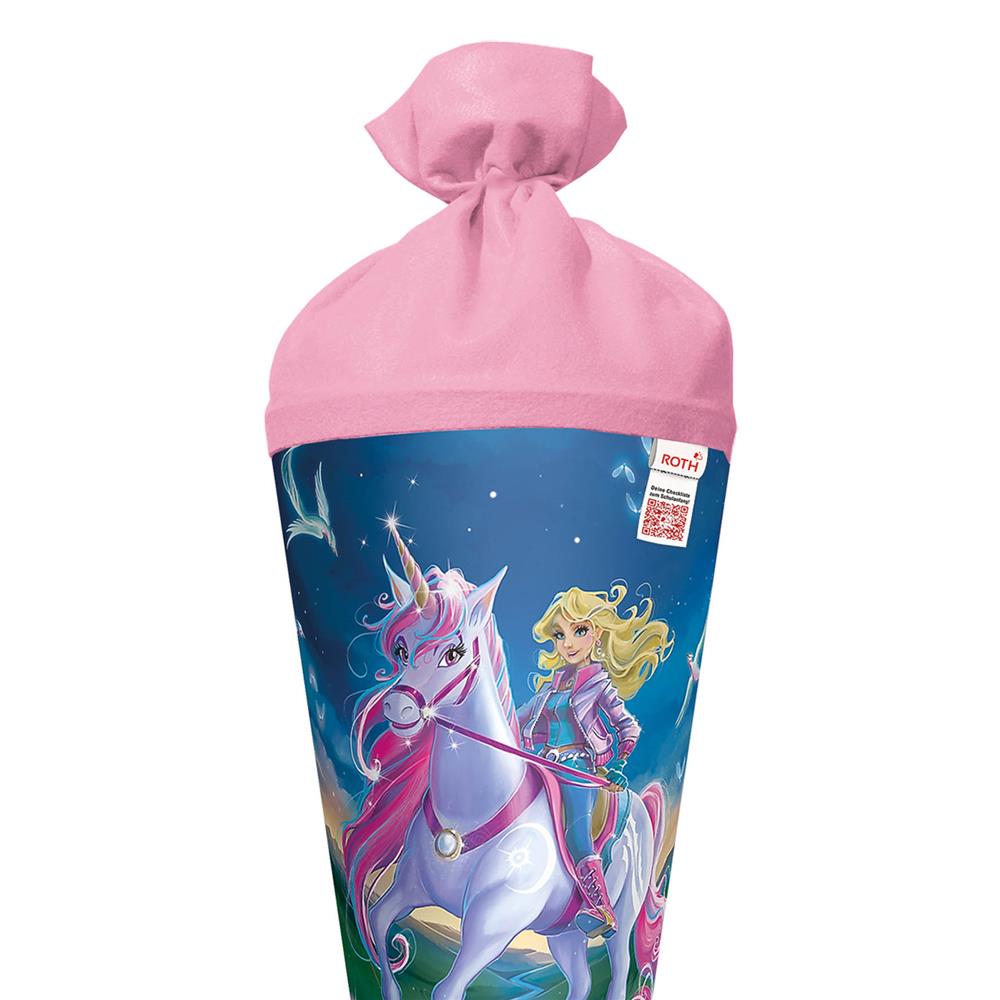 Roth Schultüte Magische Einhornreiterin, 70cm, rund, Rot(h)-Spitze, Filzverschluss
