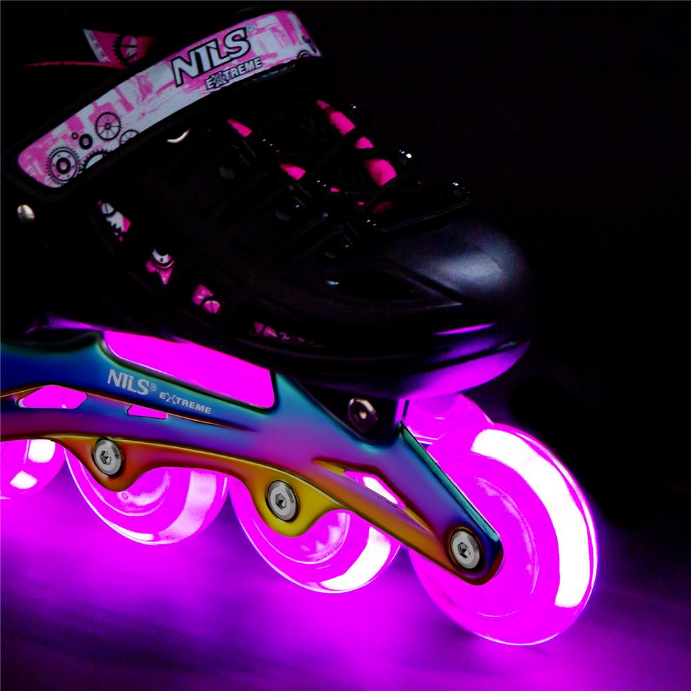 4in1 LED Inliner Schlittschuhe Rollschuhe Gr. 35-38, Pink-Rainbow, verstellbar | NILS EXTREME NH10905