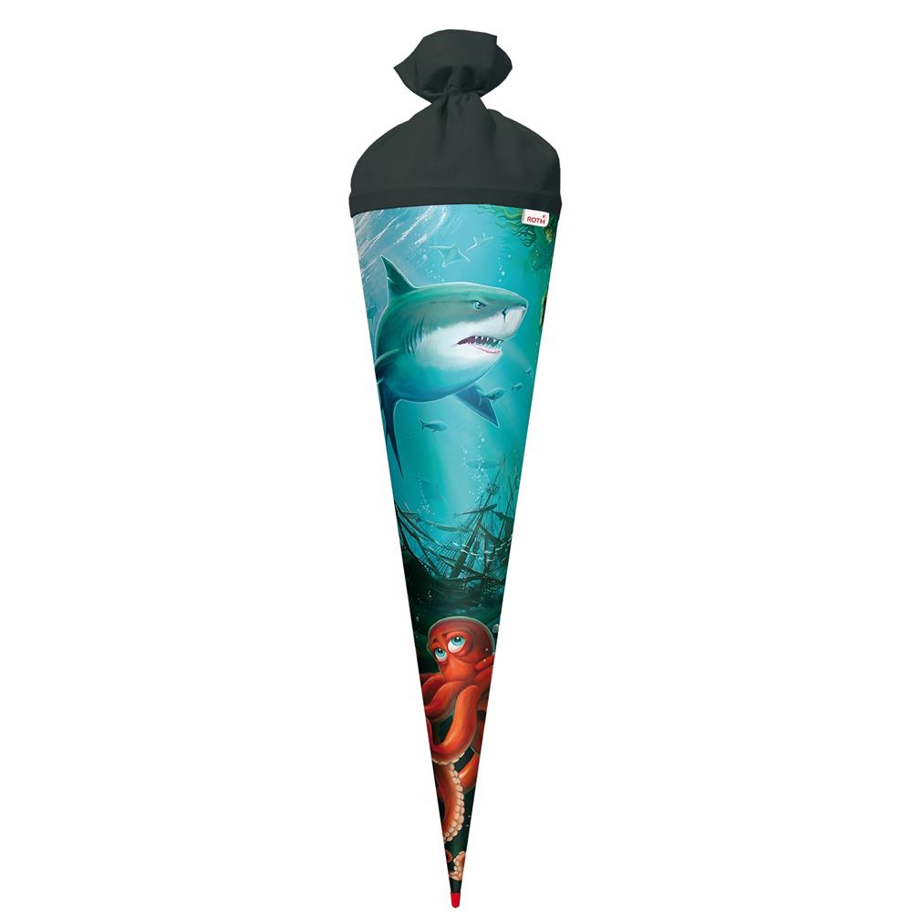 Roth Schultüte Hai mit Krake, 70cm, rund, Rot(h)-Spitze, Filzverschluss