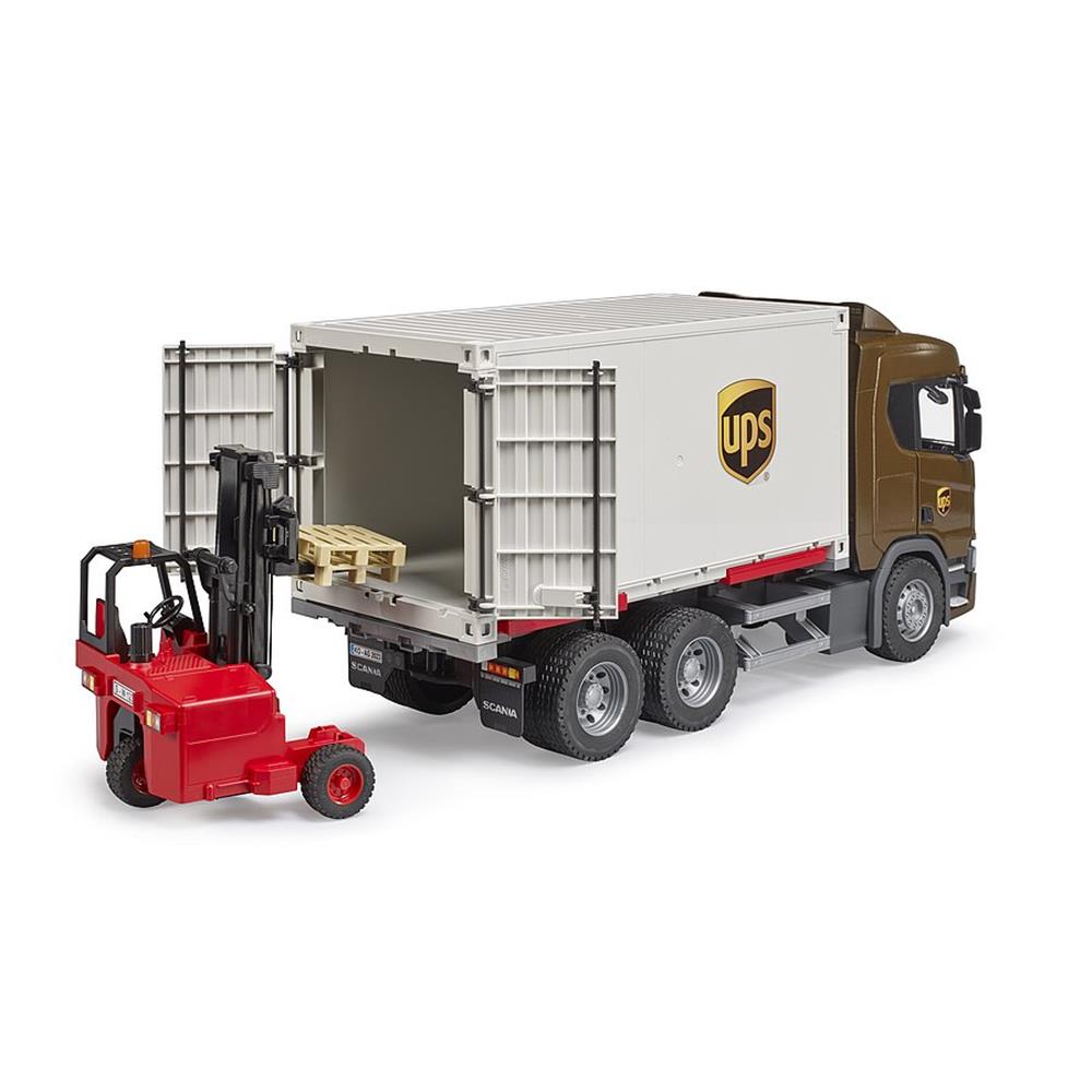 Bruder 03582 - Scania Super 560R UPS Logistik-LKW mit Mitnahmestapler