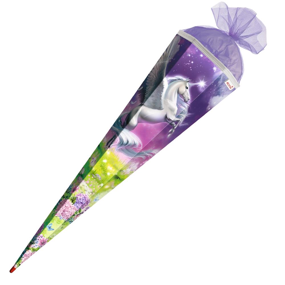 Roth Schultüte Magic Pegasus, 85cm, eckig, Rot(h)-Spitze, Tüllverschluss, Glitter
