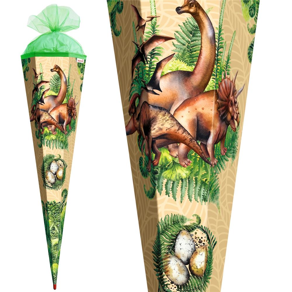 Roth Schultüte Dinosaurier Veganosaurus, 85cm, eckig, Rot(h)-Spitze, Tüllverschluss