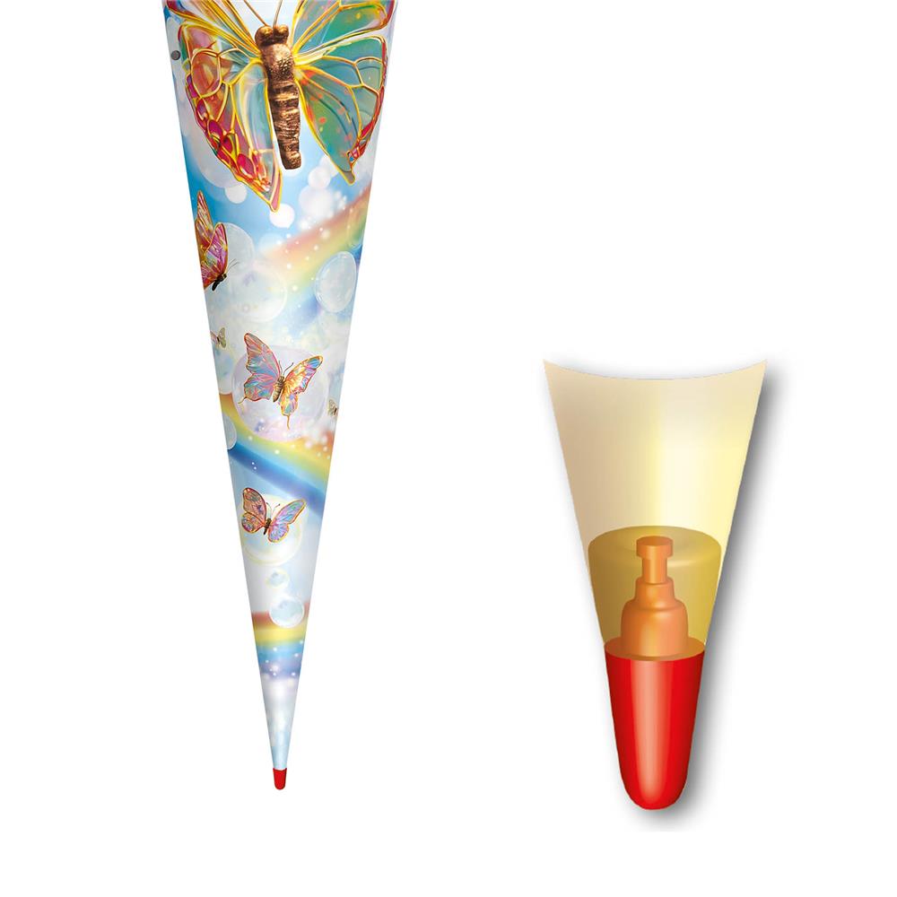 Roth Schultüte Rainbow Butterfly, 70cm, rund, Rot(h)-Spitze, Filzverschluss, mit Sound