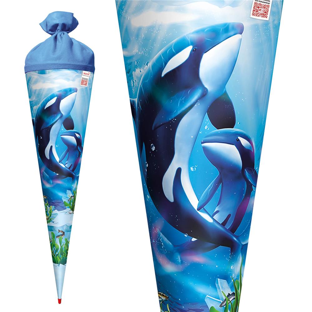Roth Schultüte Orcas, 70cm, rund, Rot(h)-Spitze, Filzverschluss
