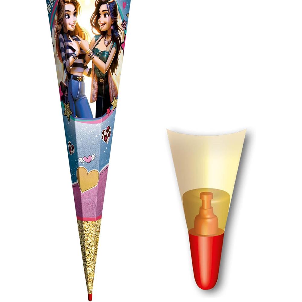 Roth Schultüte Best Friends Forever, 85cm, eckig, Rot(h)-Spitze, Tüllverschluss (Organza gold), Goldborte