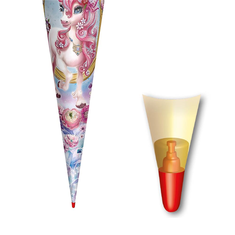 Roth Schultüte Einhorn Beauty, 70cm, rund, Rot(h)-Spitze, Filzverschluss, Glitter