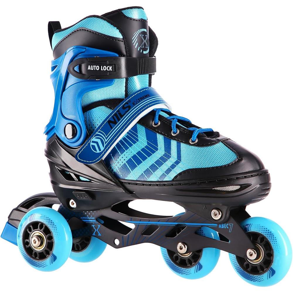 4in1 Inliner Schlittschuhe Rollschuhe Gr. 29-33, Schwarz-Blau, verstellbar | NILS EXTREME NH18192A