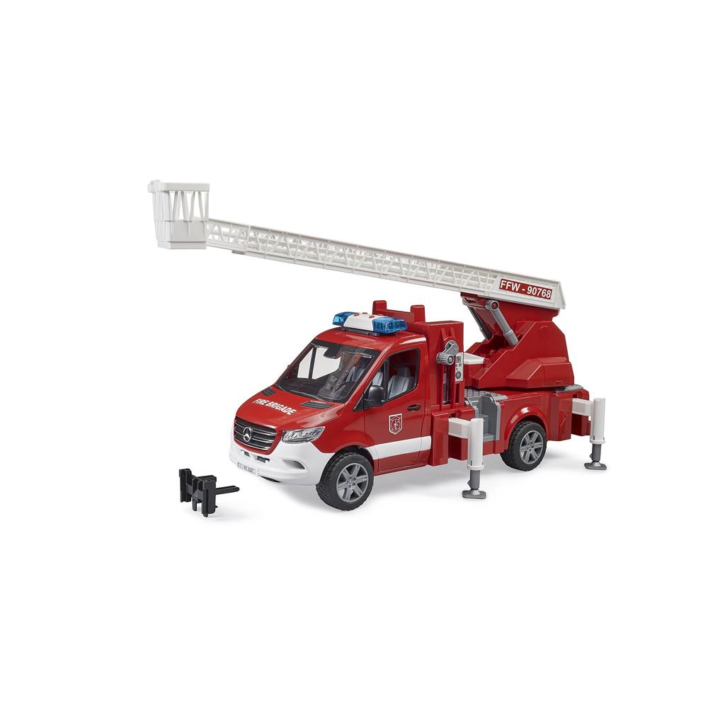 Bruder 02673 - MB Sprinter Feuerwehr mit Drehleiter, Pumpe, mit Licht & Sound Modul