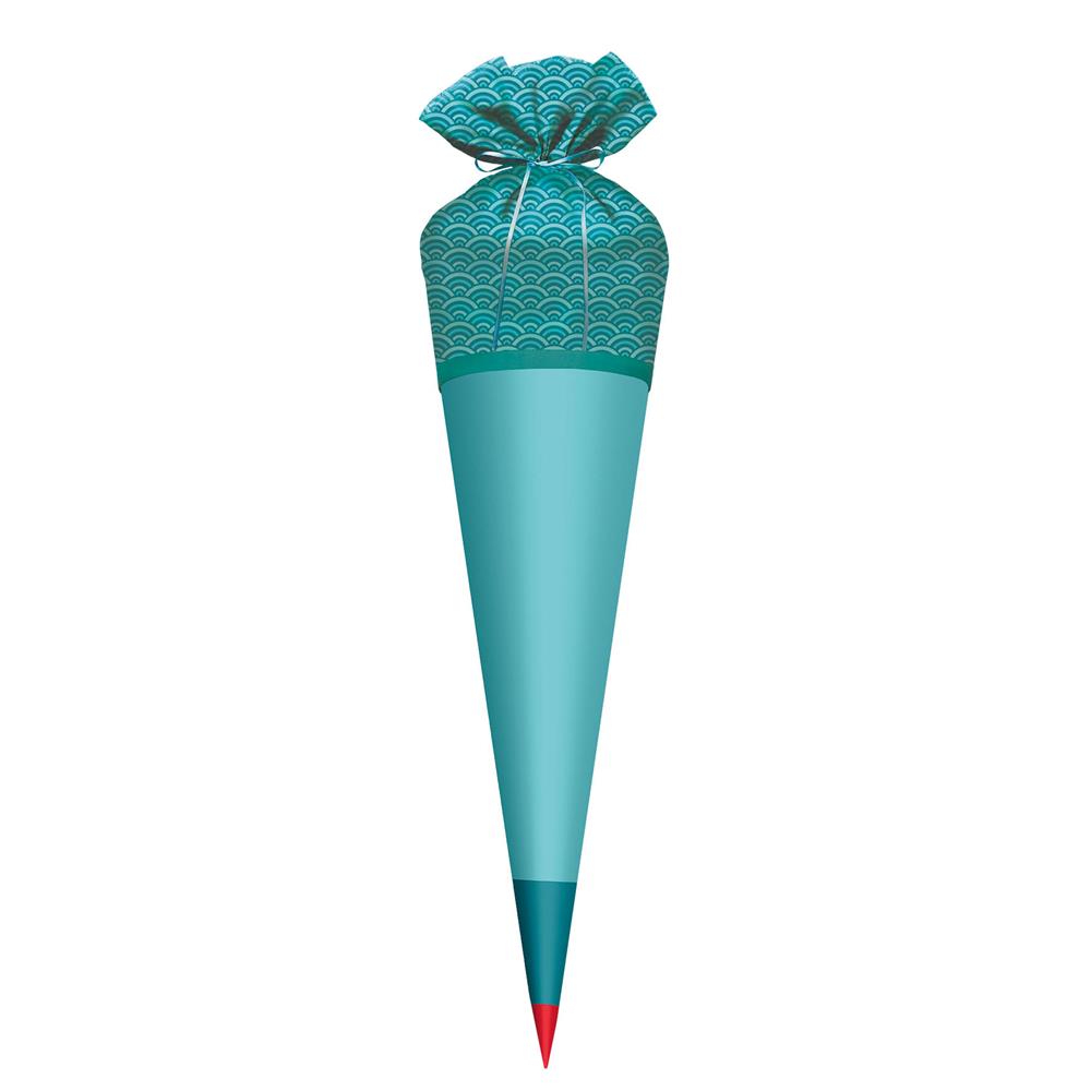 Roth Schultüte Stoffbezug mit Satinschleife, türkis, 70cm, rund - ohne Rohling