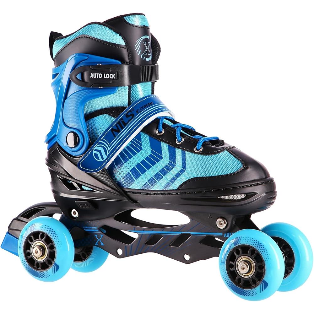 4in1 Inliner Schlittschuhe Rollschuhe Gr. 34-38, Schwarz-Blau, verstellbar | NILS EXTREME NH18192A
