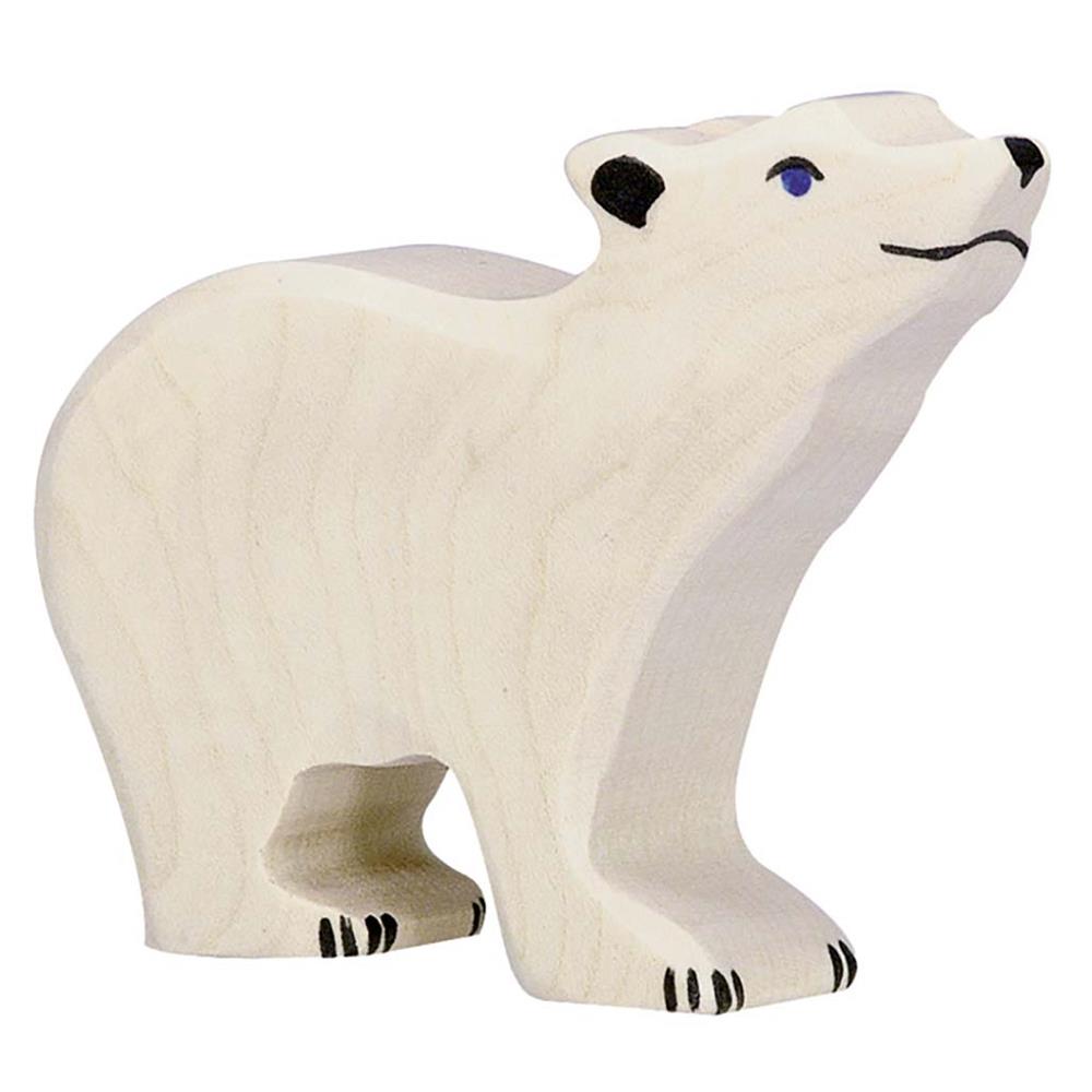 Holztiger Holzfigur - Eisbär, klein, Kopf hoch, Holzspielzeug, ab 3 Jahren