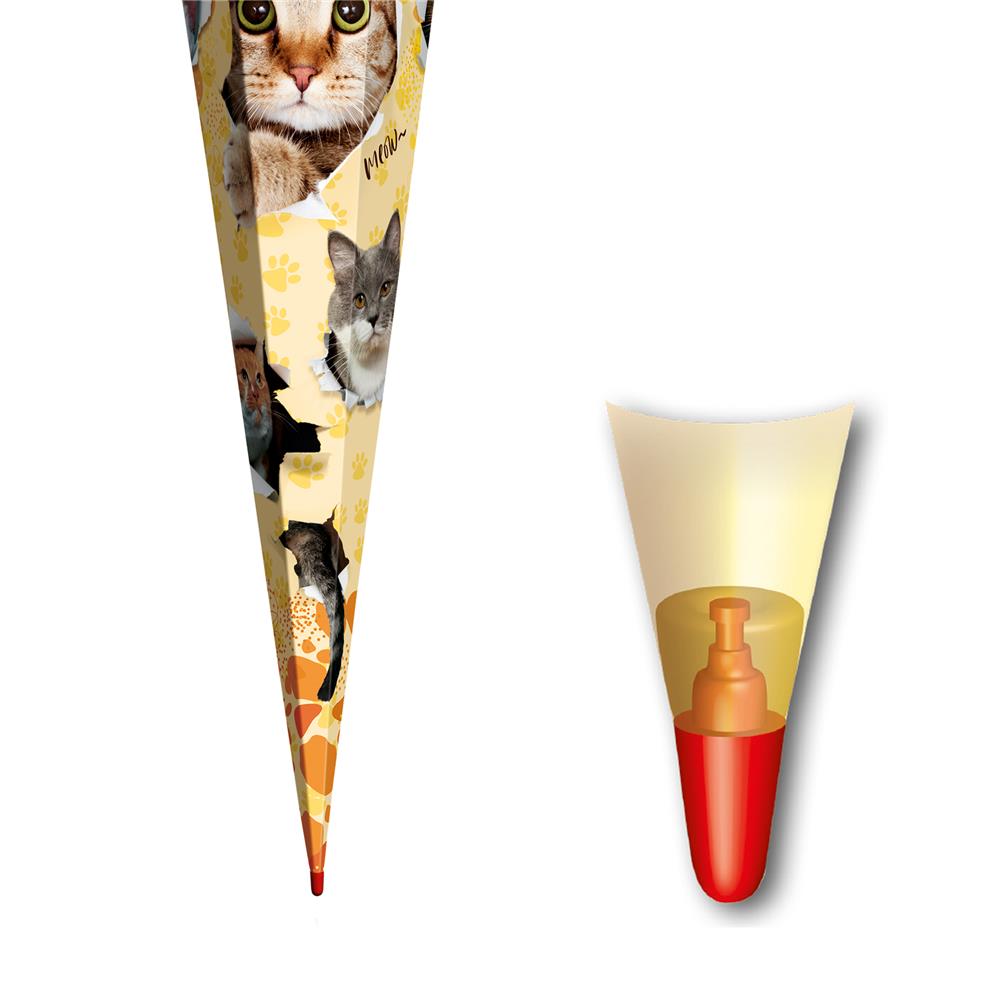 Roth Schultüte Katzenparty, 85cm, eckig, Rot(h)-Spitze, Tüllverschluss