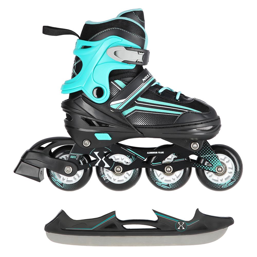 2in1 Inliner Schlittschuhe Gr. 34-38, Schwarz-Blau, verstellbar | NILS EXTREME NH18190