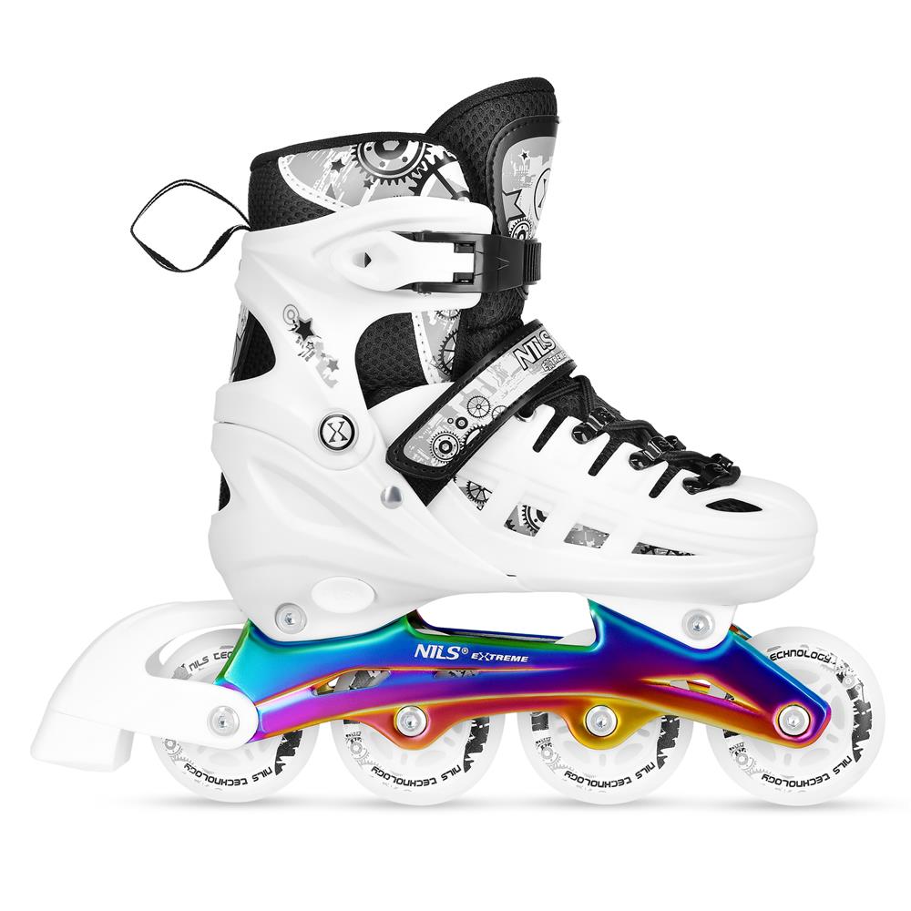 4in1 LED Inliner Schlittschuhe Rollschuhe Gr. 39-42, Weiß-Rainbow, verstellbar | NILS EXTREME NH10905