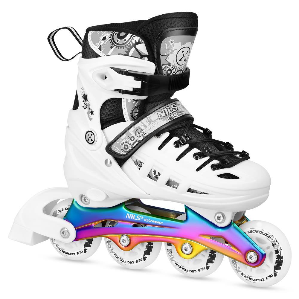 4in1 LED Inliner Schlittschuhe Rollschuhe Gr. 35-38, Weiß-Rainbow, verstellbar | NILS EXTREME NH10905