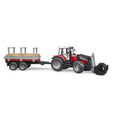 Bruder 02046 - Massey Ferguson 7480 mit Frontlader und Holztransportanhänger und 3 Baumstämmen
