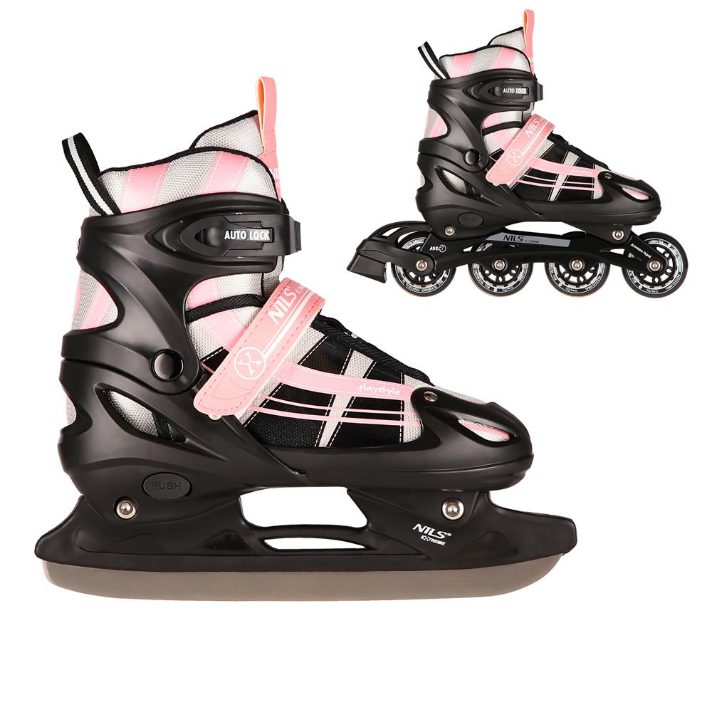 2in1 Inliner Schlittschuhe Gr. 35-38, Rosa-Weiß, verstellbar | NILS EXTREME NH18366A