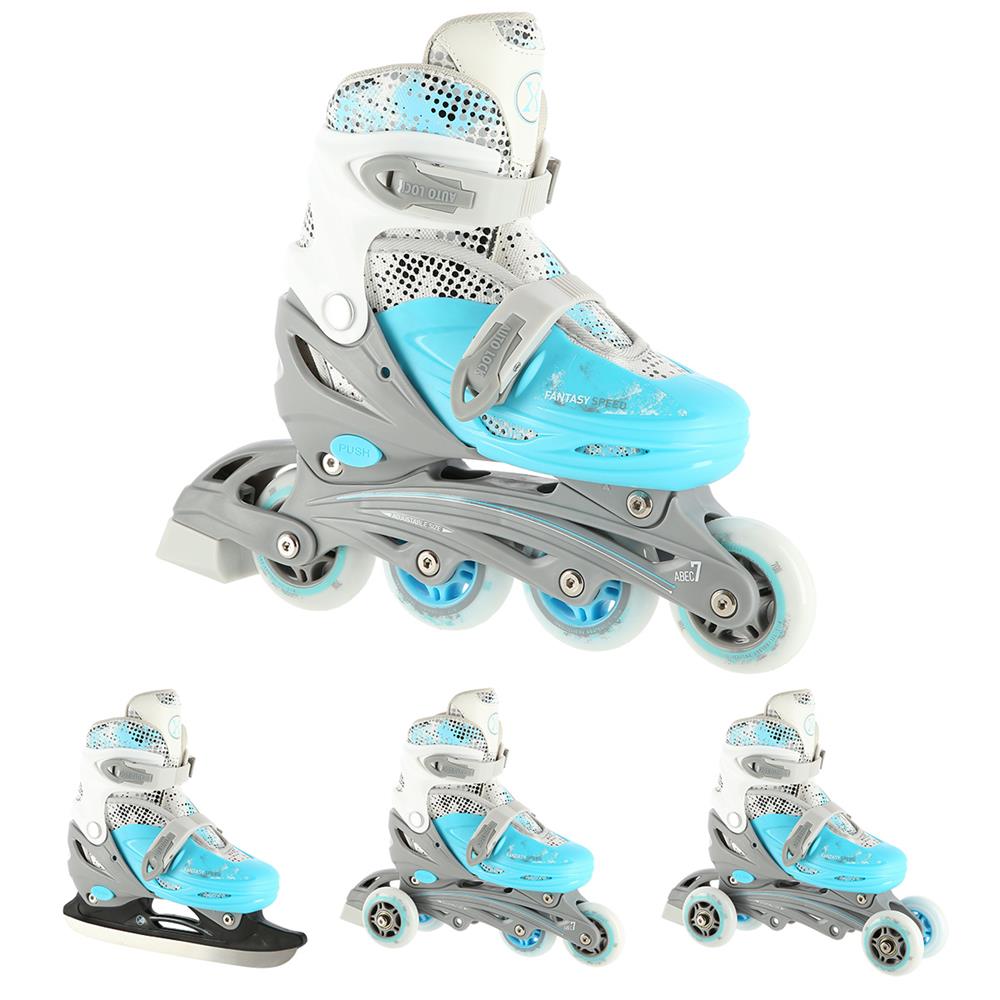 4in1 Inliner Schlittschuhe Rollschuhe Gr. 31-34, Blau, verstellbar | NILS EXTREME NH18331
