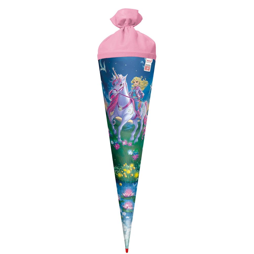 Roth Schultüte Magische Einhornreiterin, 70cm, rund, Rot(h)-Spitze, Filzverschluss, Glitter