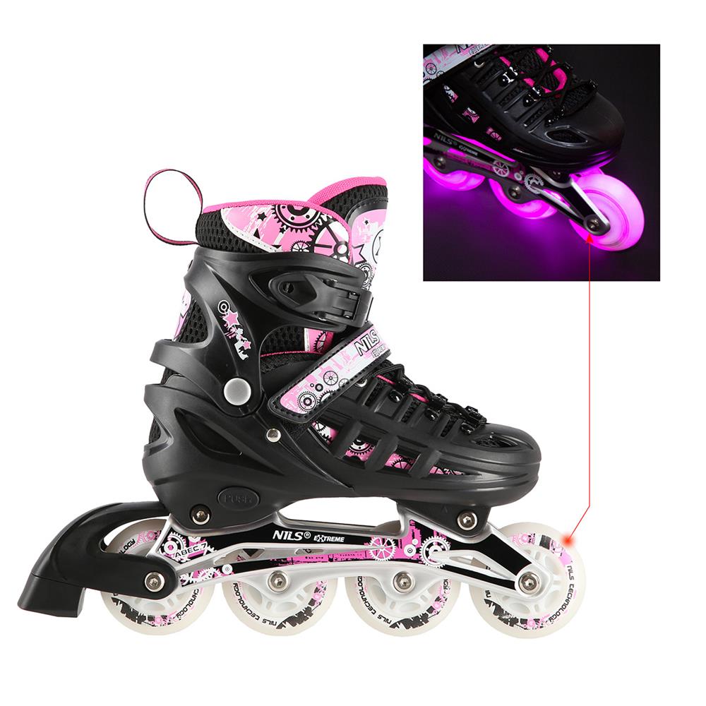 4in1 LED Inliner Schlittschuhe Rollschuhe Gr. 35-38, Rosa, verstellbar | NILS EXTREME NH10905