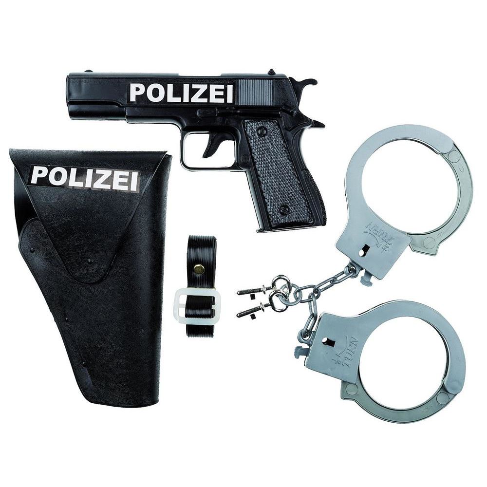 Idena Rollenspielzeug - Polizei Set, 3-teilig, für Kinder, Pistole, Handschellen und Halfter