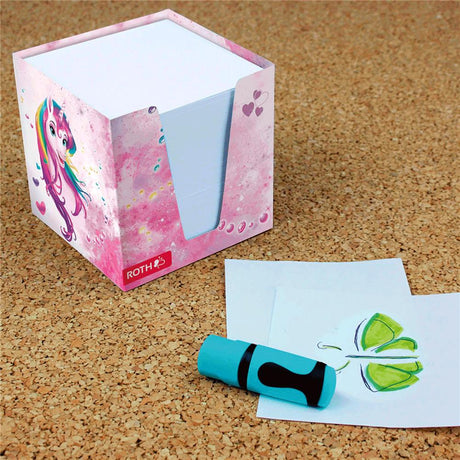 Roth Notizklotz Einhornportrait – Kinder‑Zettelbox mit Einhorn‑Motiv