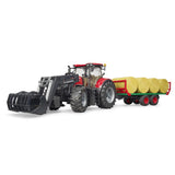 Bruder 03198 - Case IH Optum 300CVX mit Frontlader und Ballentransportanhänger mit 8 Rundballen
