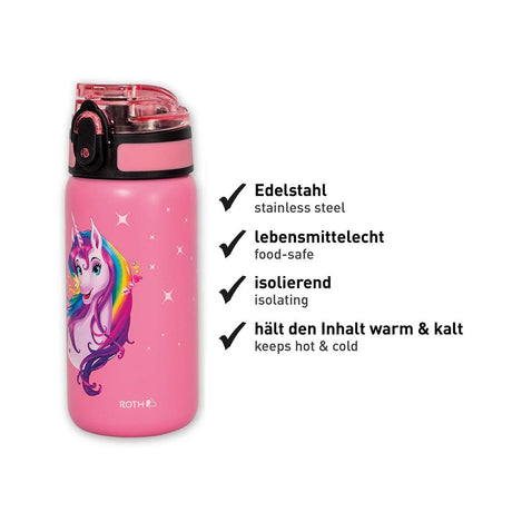 Roth Kinder-Trinkflasche, Einhornportrait, 350ml, Edelstahl, auslaufsicher, isolierend