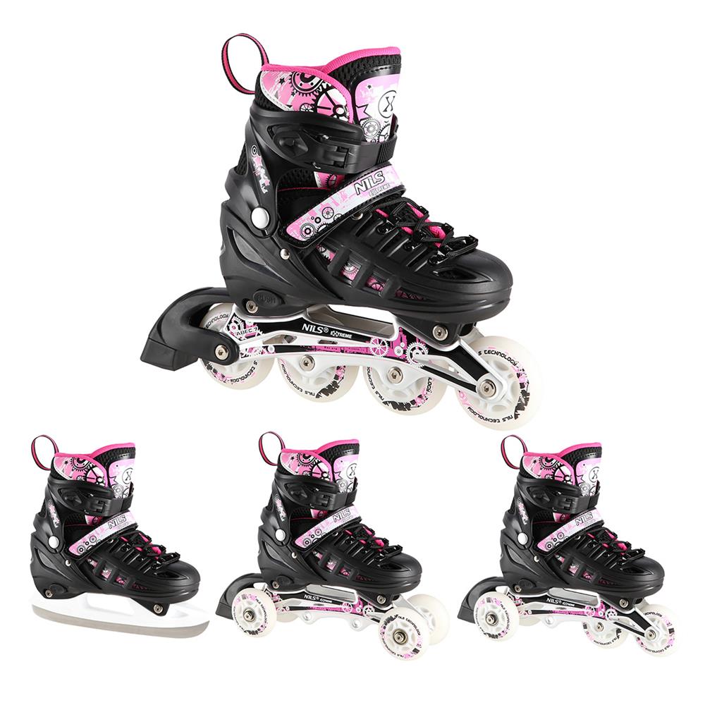 4in1 LED Inliner Schlittschuhe Rollschuhe Gr. 35-38, Rosa, verstellbar | NILS EXTREME NH10905