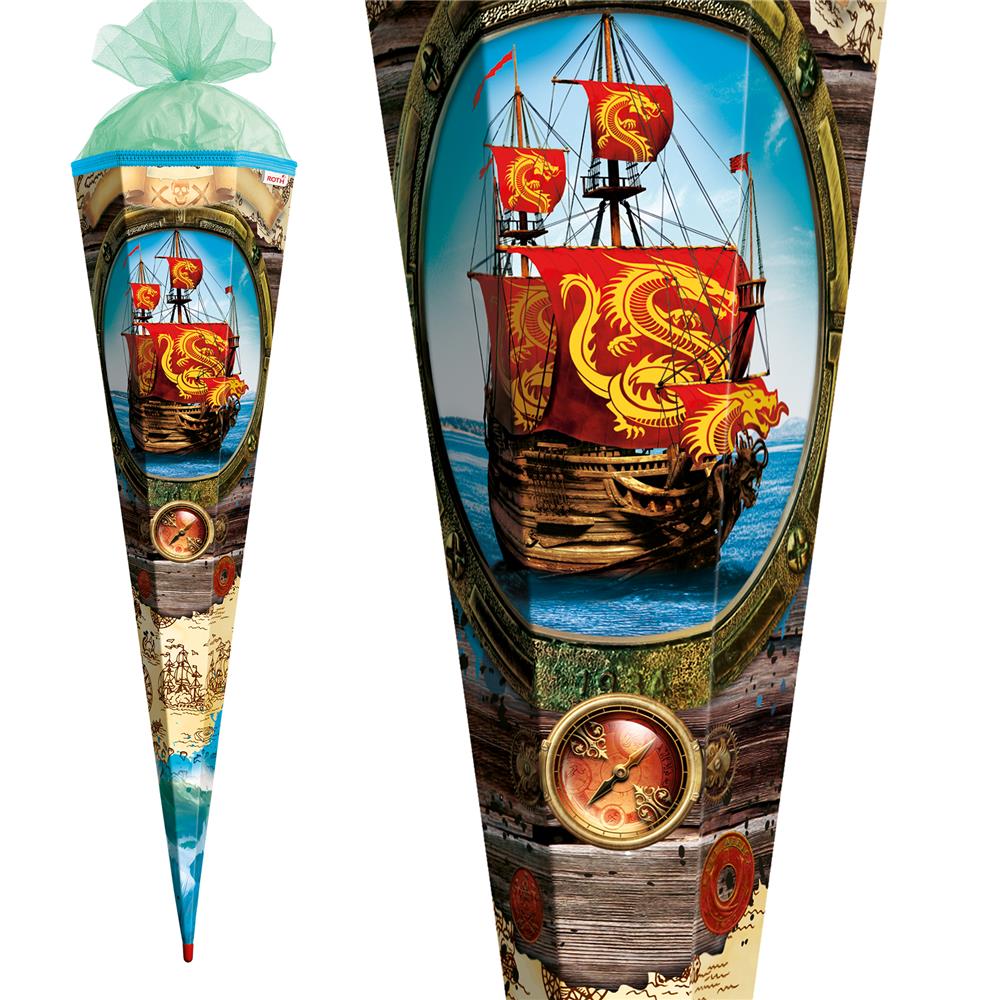 Roth Schultüte Piratenschiff, 85cm, eckig, Rot(h)-Spitze, Tüllverschluss