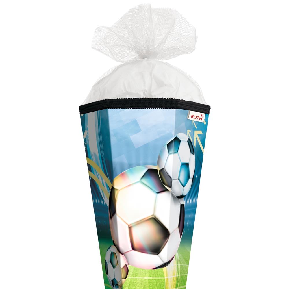 Roth Schultüte Fußball, 85cm, eckig, Rot(h)-Spitze, Tüllverschluss