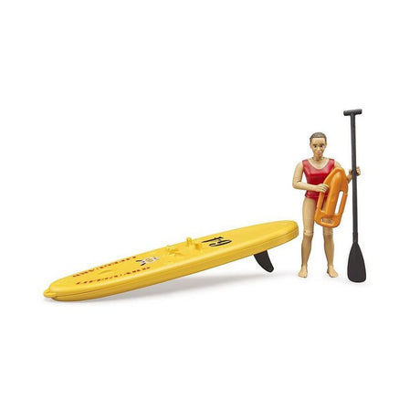 Bruder bworld 62785 Life Guard mit Stand up Paddle Rettungsschwimmerin Spielfigur mit Paddel
