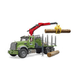 Bruder 02824 - MACK Granite Holztransport LKW, Ladekran, Greifer + 3 Baumstämmen