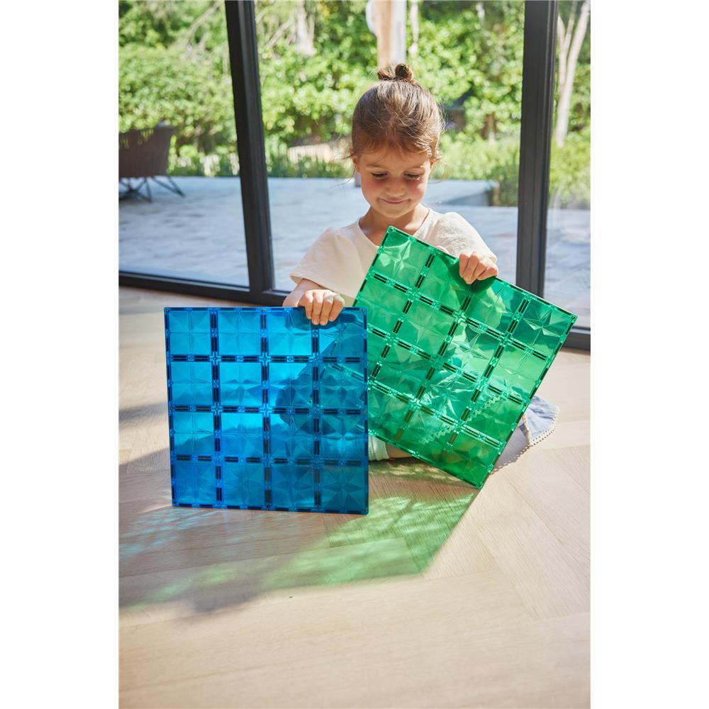 Cleverclixx Große Grundplatten Blau Grün 2er Set, Stabilisierung für Magnetbausteine, kompatibles Zubehör, große Bauweise